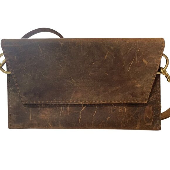 Handmade Distressed Leather Crossbody Bag Retro Rustic Academia Casual Outdoor - Picture 9 of 10